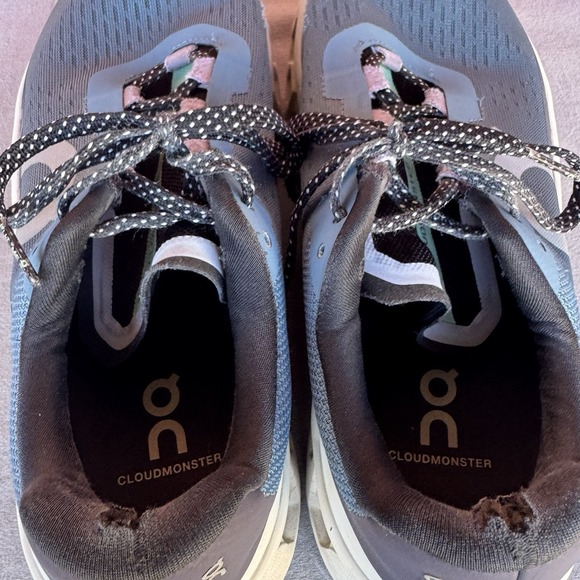 Size 9.5 - On Cloudmonster Shoes Womens Blue Green Running Sneakers Road Cushion - Picture 9 of 13